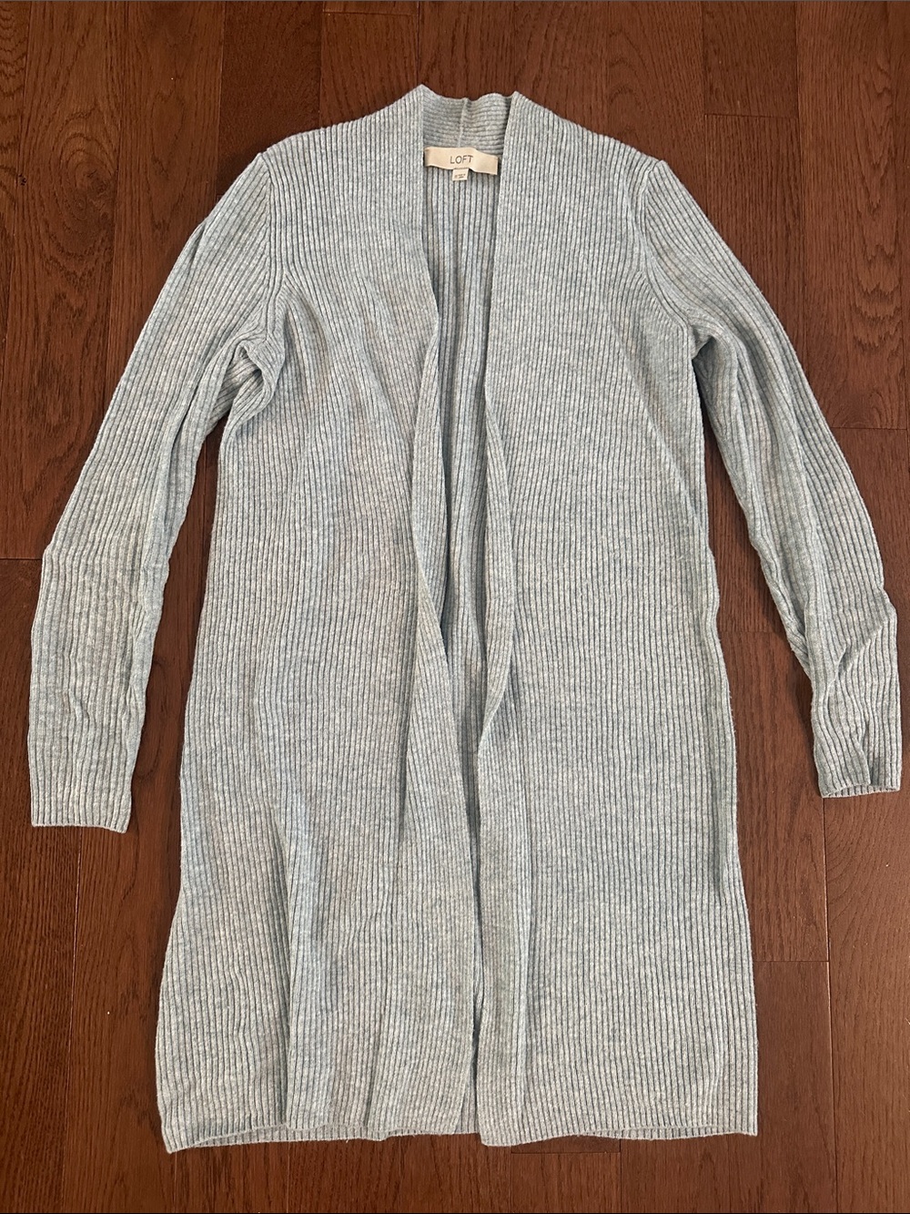 LOFT Light Blue Ribbed Open-Front Long Cardigan